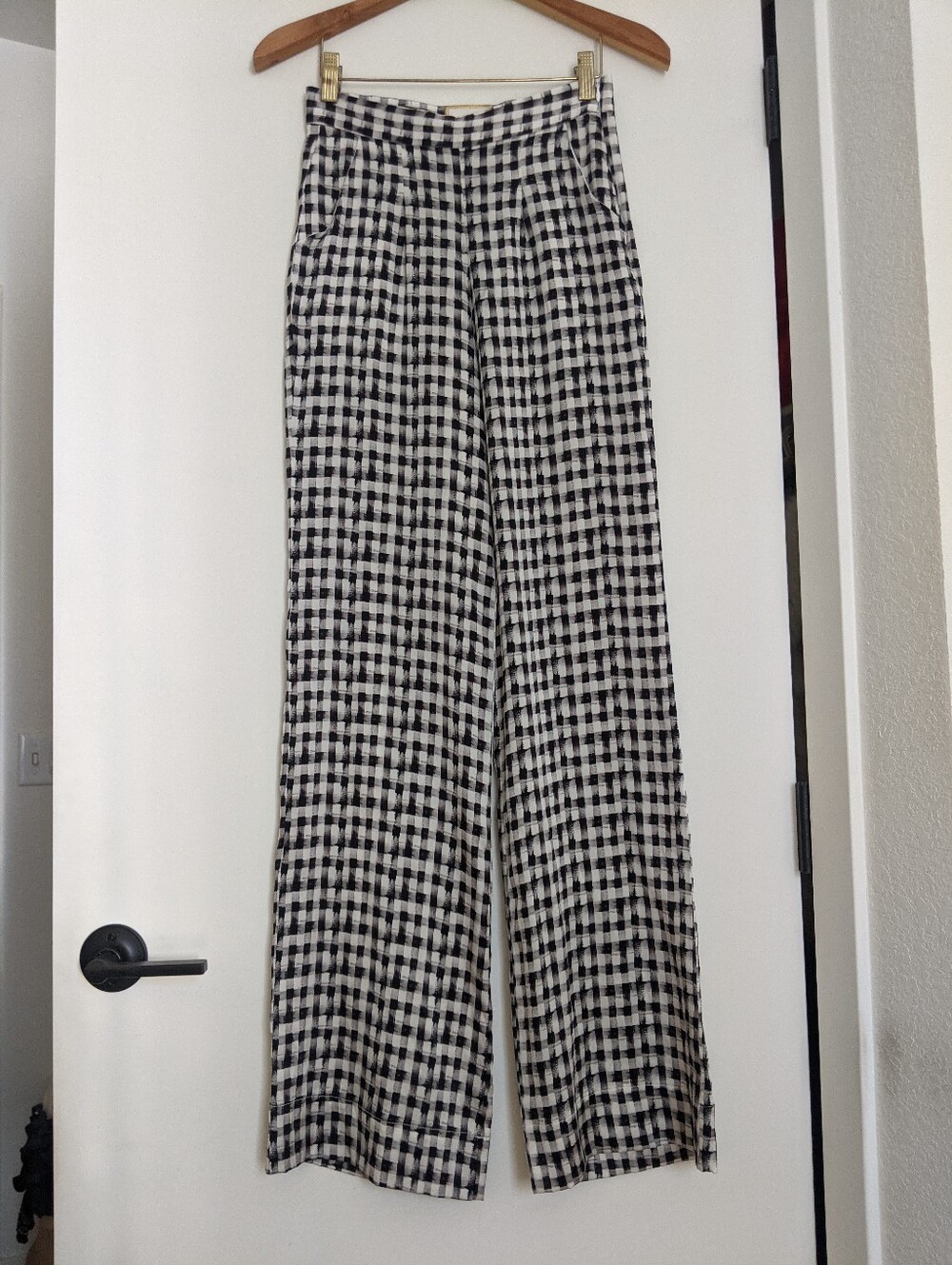 LUBA by payne Wide-Leg Gingham SILK Pants in Black & White